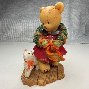 Vintage 1996 Brianna The OBear Family Figurine Christmas Bear Cat Wreath ANCO